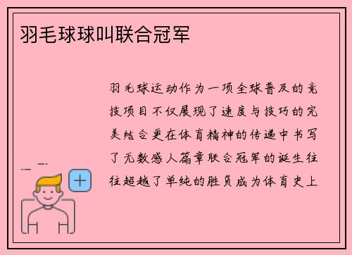 羽毛球球叫联合冠军